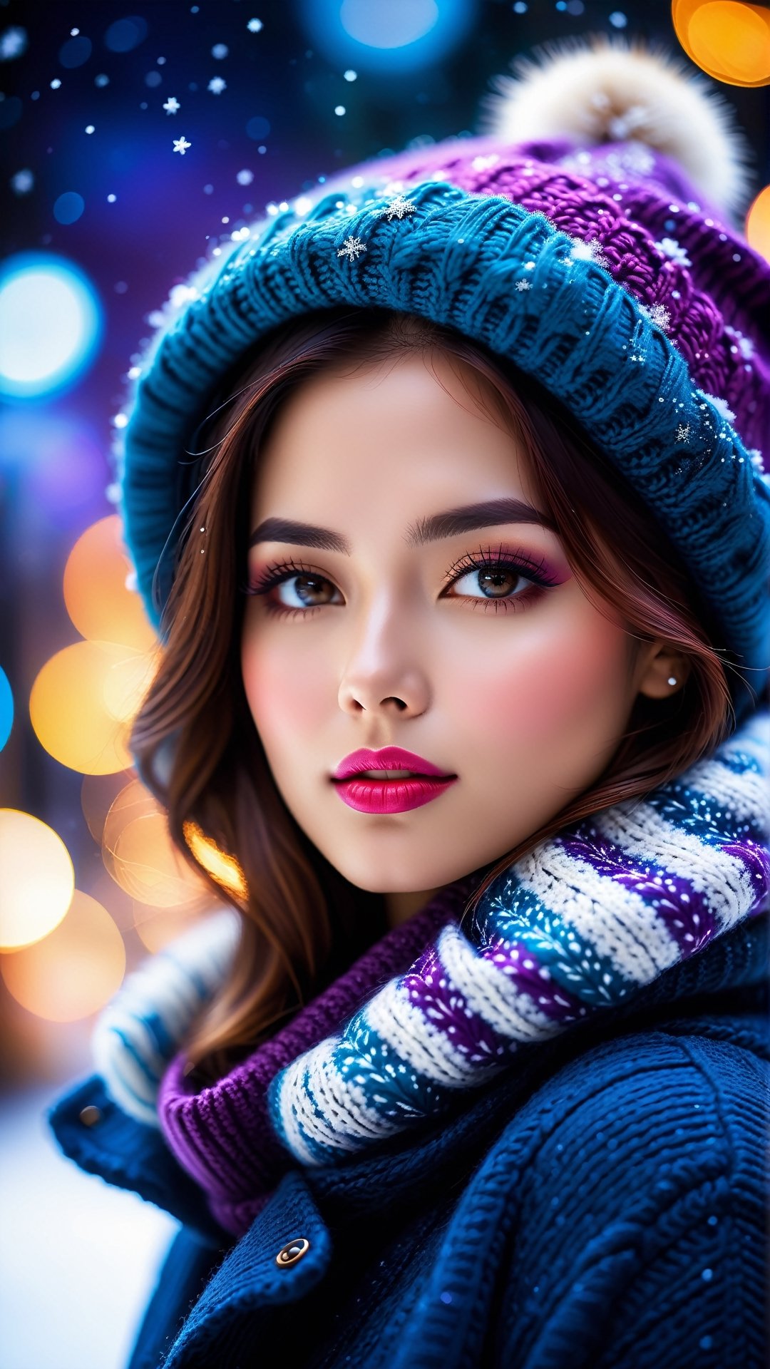 close up angle of (( winter clothes women)),  detailed focus, deep bokeh, beautiful, dreamy colors, dark cosmic background, best camera, ,photo r3al