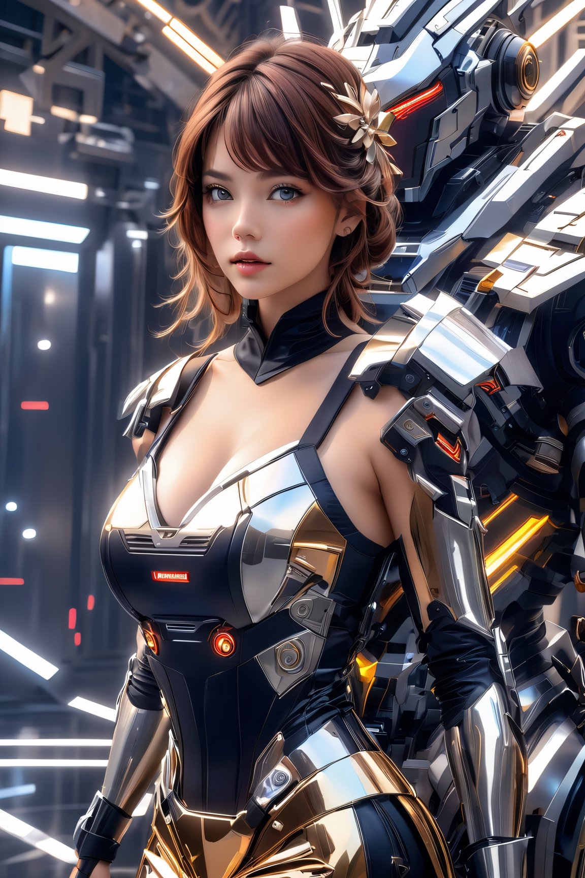 fierce beauty ((full body)), her brown hair with blonde highlights on her bangs cascading down the side of her face and shoulders, standing inside of a MECH suit, (masterpiece, top quality, best quality, official art, beautiful and aesthetic:1.2), (1girl), extreme detailed,(fractal art:1.3),colorful,highest detailed,zoomout,perfecteyes, random hairstyle
,alluring_lolita_girl,RedHoodWaifu,beautymix,futurecamisole,mecha,xxmix_girl,Movie Still,Film Still,Wearing edgTemptation,Cinematic,p3rfect boobs,skirtlift,cleavage,Cinematic Shot,Cinematic Lighting,aesthetic portrait,photo r3al,cyborg style,korean girl