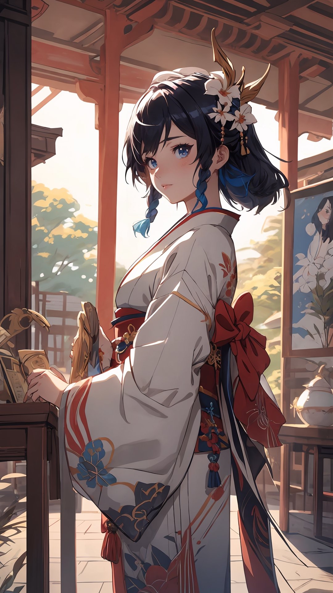 anime girl in a kimono outfit standing in a garden, artgerm and atey ghailan, beautiful character painting, onmyoji detailed art, palace , a girl in hanfu, artwork in the style of guweiz, ross tran style, extremely detailed artgerm, rossdraws sakimimichan, style of artgerm, style artgerm, outline ,midjourney,oda non
,ventidef