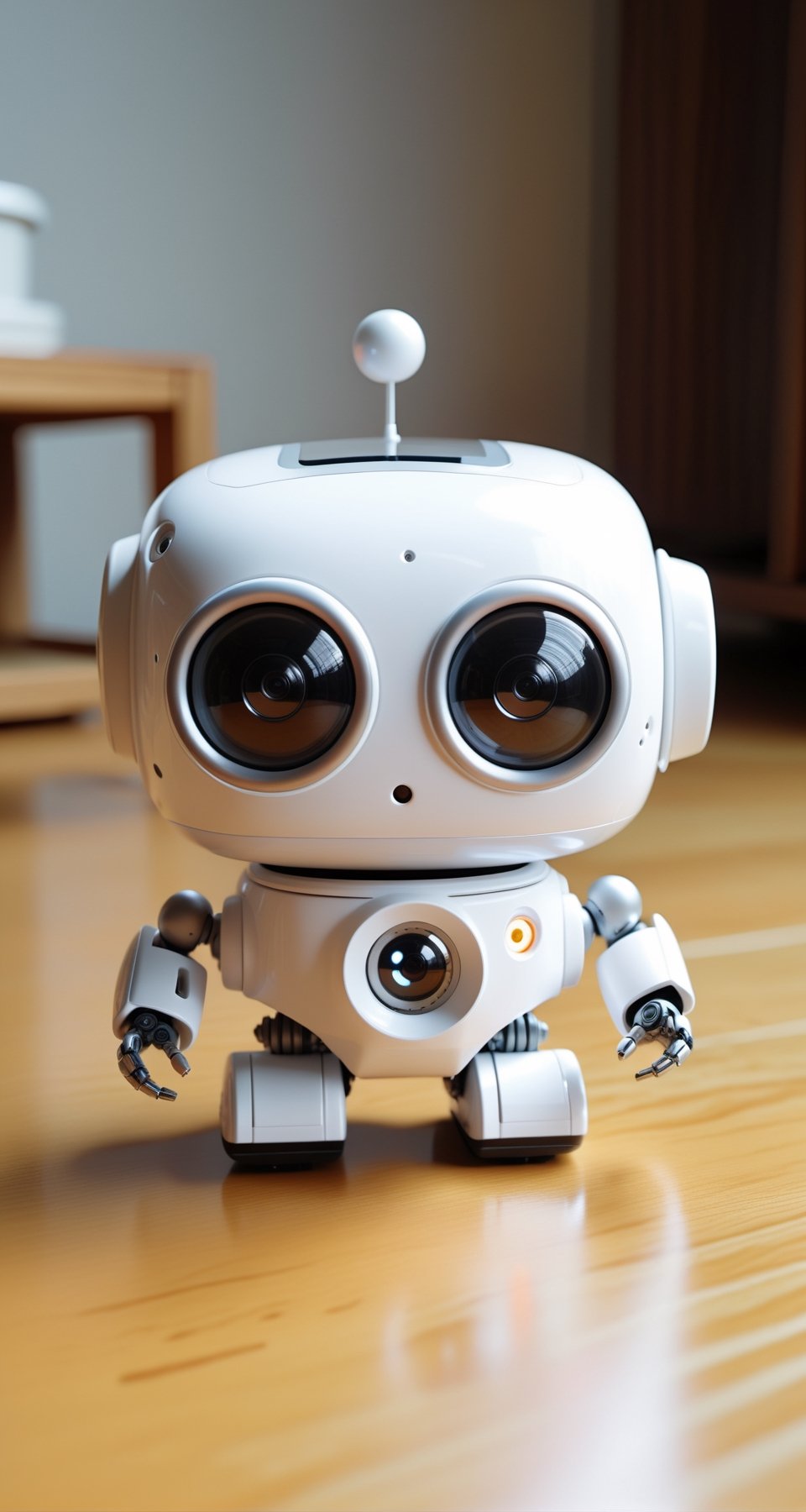 Imagine a cute little robot with a small, monitor-like face and a very small yet adorable body, cheerfully saying hi to the viewer. Envision a super cute image that embodies the charm of technology in a tiny, endearing package, bringing a smile to anyone who sees it,kitakoumae