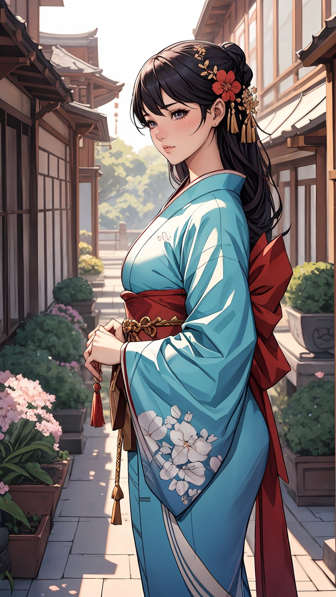 anime girl in a kimono outfit standing in a garden, artgerm and atey ghailan, beautiful character painting, onmyoji detailed art, palace , a girl in hanfu, artwork in the style of guweiz, ross tran style, extremely detailed artgerm, rossdraws sakimimichan, style of artgerm, style artgerm, outline ,midjourney,oda non

