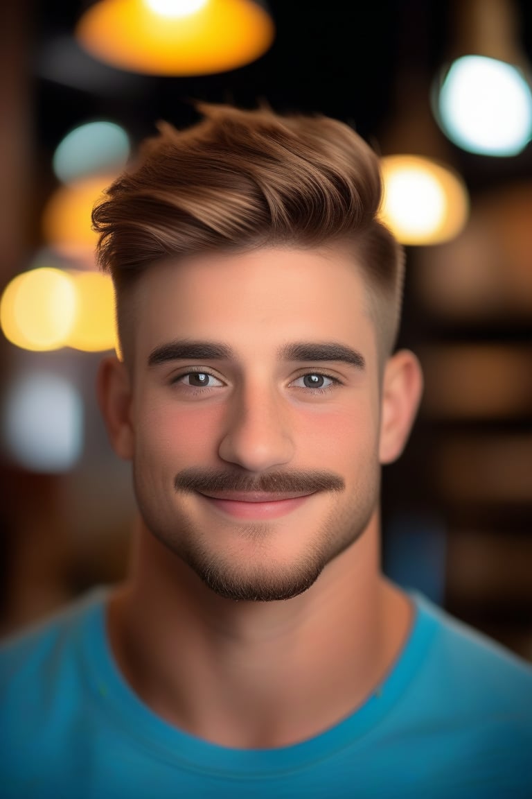  (masterpiece, only realistic, best quality), absurdperfect professional clear clean smooth sharp focus photo of a handsome masculine man called ollie in style, (undercut hairstyle), stylish pencil mustache,   (inside the shop),  studio lighting, exceptional professional dynamic original new newest portrait, uhd, incredibly absurdres, symmetry is excellent, vibrant, colorful, joyful, realism,