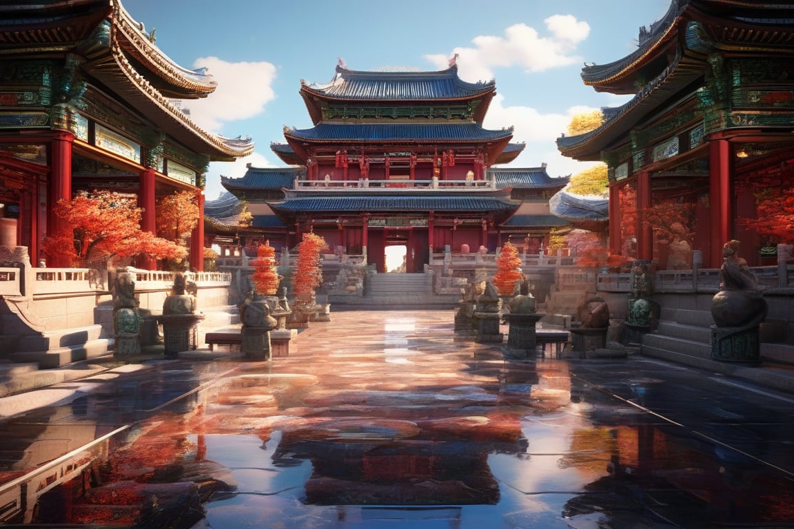 3d rendering, absurdperfect image of ancient china, highly intricate, reflections, decorations, structures, statues, beautiful, professional space design, surreal quality, highres, depth of field, impressive, perfect, highly-detailed, joyful, cinematic, exceptional masterpiece, high-definition, smooth clear clean CGI in UHD, unreal engine,, colorful, vibrant, alive, vivid, happy, historical,