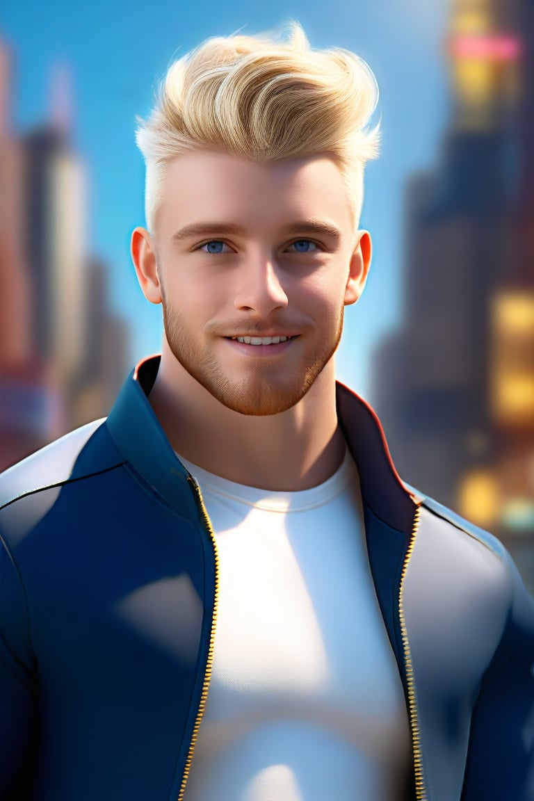 my favorite perfect image of a masculine handsome  mature muscular British Daniel man,   professional 3d, wearing  masculine casual clothes, sneakers on, rendered in SFM, outdoors,  professional epic portrait,   dynamic,   unreal engine, ray-tracing reflections, vibrant colorful ambient occlusion, exceptional smooth masterpiece CGI wallpaper in UHD printed in glossy paper, highres image scan, dynamic, original, vibrant, alive, vivid, new, newest, award-winning, shallow depth of field, creative, blue eyes, pale blonde facial hair, 