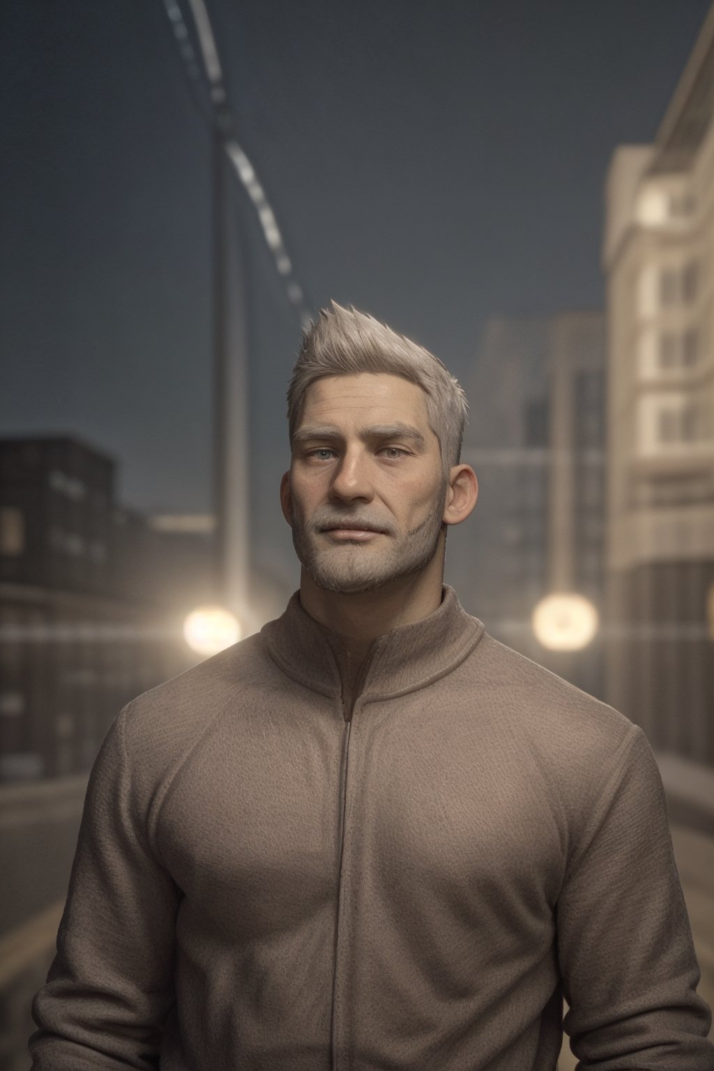 (masterpiece, realistic), a well-shaped handsome manly bearded HEALTHY mature masculine jovial Granpa English male person in style in fully-clothed masculine manly male urbanwear on, real white hair, star lit sky, male art, real smooth skin, highres, tall, urbanwave, citypop, lens flare, impressive, smooth clear clean digital art, 8k, fine art, scenery, sense of true reality, cinematic, artistic image scan, chaos corona renderer, associated press, kodak chroma ,creedo_grandpa,HIGHLY DETAILED