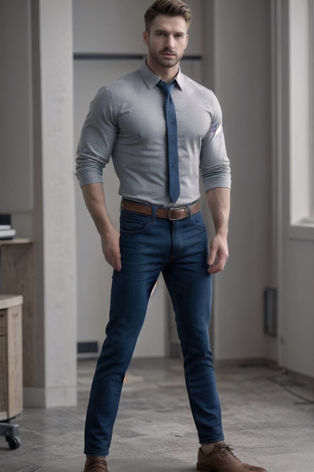 (realistic, photorealistic, adequate quality), a handsome  muscular Canadian manly man in style side-standing while focused at the office, excellent rendered fully-clothed, a shutterstock image, healthy, normal, highres image scan, associated press, firm focus, centrefold, no crop, full scene photo, worksafe, solo,jaeggernawt