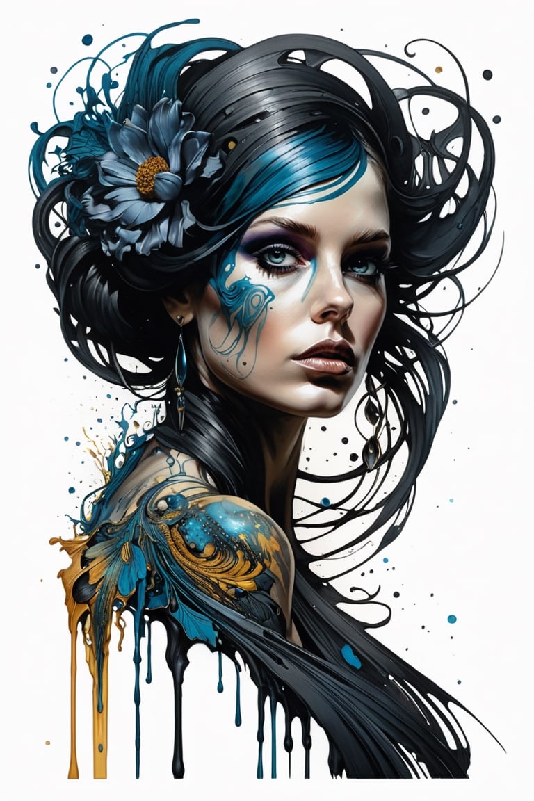 Colorful beautiful woman: Black ink flow: 8k resolution photorealistic masterpiece: by Aaron Horkey and Jeremy Mann: intricately detailed fluid gouache painting: by Jean Baptiste Mongue: calligraphy: acrylic: watercolor art, professional photography, natural lighting, volumetric lighting maximalist photoillustration: by marton bobzert: 8k resolution concept art intricately detailed, complex, elegant, expansive, fantastical