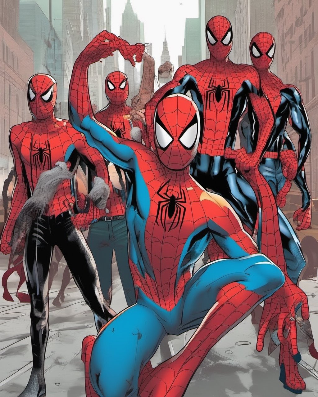 Un grupo de spidermans