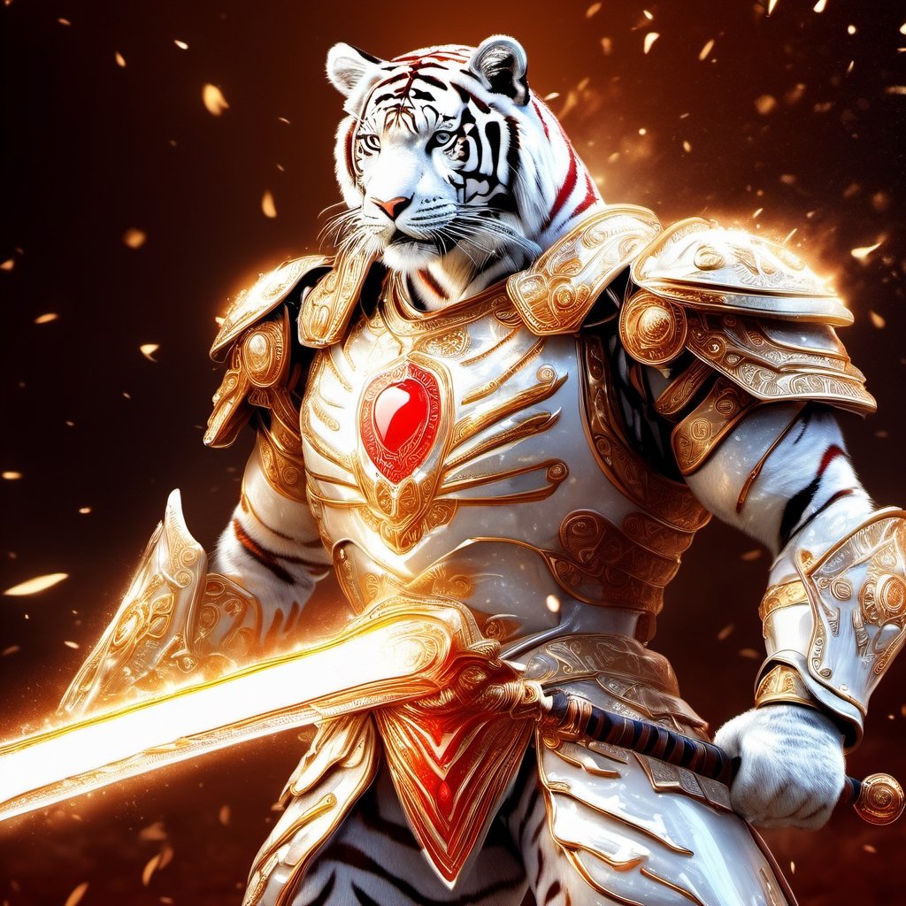 Realistic
Description of a [WARRIOR WHITE Human Tiger with WHITE wings] muscular arms, very muscular and very detailed, dressed in full body armor filled with red roses with ELECTRIC LIGHTS all over his body, bright electricity running through his body, full armor, letter medallion . H, H letters all over uniform, H letters all over armor, metal gloves with long sharp blades, swords on arms. , (metal sword with transparent fire blade).holding it in the right hand, full body, hdr, 8k, subsurface scattering, specular light, high resolution, octane rendering, field background,4 ANGEL WINGS,(4 ANGEL WINGS ), transparent fire sword, golden field background with red ROSES, fire whip held in his left hand, fire element, armor that protects the entire body, (H) fire element, fire sword, golden armor, medallion with the letter H on the chest, WHITE Human Tiger, open field background with red roses, red roses on the suit, letter H on the suit, muscular arms,background Rain golden, (Rain money) sword fire H, escudo H,letter H Pendant, medalion letter H in the uniforme, hyper muscle,cat,DonMASKTexXL ,chrometech