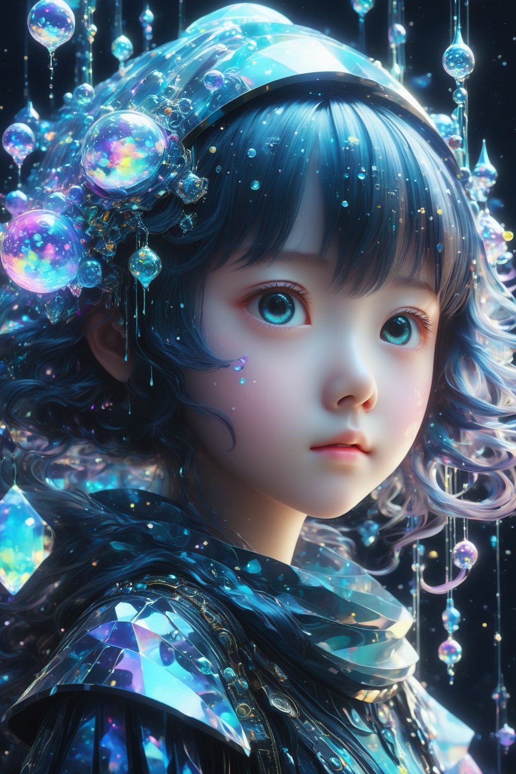 masterpiece, extremely best quality,  official art,  cg 8k wallpaper,  (Fantasy Style:1.1), (face focus,  cute,  masterpiece,  best quality,  1girl,  black background,  solo,  standing,  pixiv:1), 3d,  looking up,  light particle,  highly detailed,  best lighting,  pixiv,  depth of field,  (beautiful face),  fine water surface,  incredibly detailed,  (an extremely  beautiful),  (best quality),yua_mikami,Renaissance Sci-Fi Fantasy,bl3uprint,ksaqua,Enhanced Reality,3D Render Style,Sci-fi ,3l3ctronics,dripping paint,DonMChr0m4t3rr4XL 