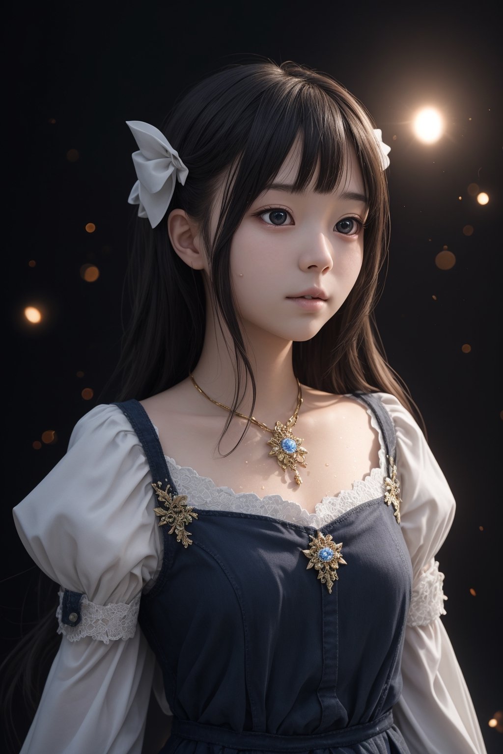 masterpiece, extremely best quality,  official art,  cg 8k wallpaper,  (Fantasy Style:1.1), (face focus,  cute,  masterpiece,  best quality,  1girl,  black background,  solo,  standing,  pixiv:1), 3d,  looking up,  light particle,  highly detailed,  best lighting,  pixiv,  depth of field,  (beautiful face),  fine water surface,  incredibly detailed,  (an extremely  beautiful),  (best quality),yua_mikami,Kanna Kamui 