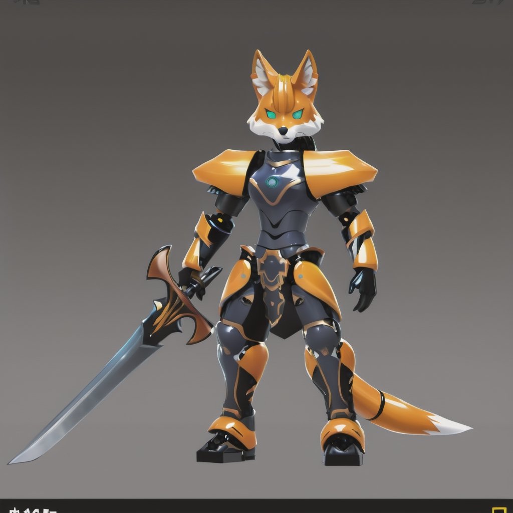 robotic fox, animatronics, using yoru sword roblox, ((yoru)) big sword roblox, strong, fox part robot animal, full HD, detailed, real, focus 800mm lens, ((yoru)) roblox, daylight, clear, focus light, black background.  detailed, art, realistic ((detail)) roblox greatsword.,photo r3al,cyborg style