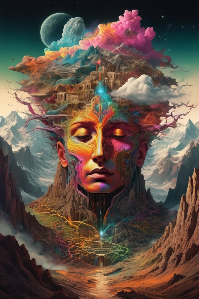 Cosmic god, 

Over the Mountains., 

fantasy art, 

concept art, 

surrealism, 

renaissance painting, 

space, 

cosmic, 

colorful, 

galactic, 

thunderstorm, 

mysterious, 

entangled, 

vibrant, 

rococo, 

hyperrealism, 

flemish baroque, 

glowing neon Alberto Seveso, 

Igor Morski, 

Beksinski, 

Picasso, 

Broken t, 

maze Background, 

Stunning, 

Something That Even Doesn't Exists"", 

ultra hd, 

realistic, 

vivid colors, 

highly detailed, 

UHD drawing, 

pen and ink, 

perfect composition, 

beautiful detailed intricate insanely detailed octane render trending on artstation, 

8k artistic photography, 

photorealistic concept art, 

soft natural volumetric cinematic perfect light