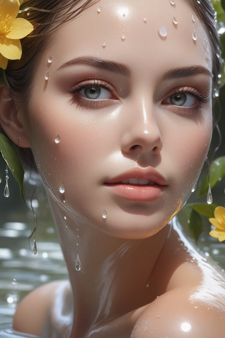 Close up glass sculpture of a very beautiful woman bathing in a river,

very beautiful face,

drops of water on his face,

porosity in the skin,

very real,

very defined,

photorealism,

high resolution,

Very detailed,

translucent,

transparent,

atmosphere of great tranquility and peace

reflections. cg society masterpiece,

flowers everywhere,

art stations trends,

by rossdraws,

ghibli,


greg rutkowski