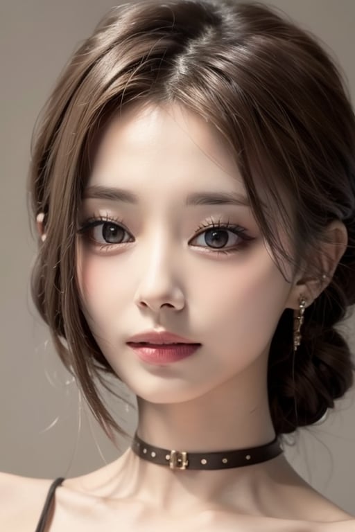 1girl
solo
brown hair
closed mouth
grey background
collar
lips
realistic ,beauty,masterpiece,best quality,1girl,ccy