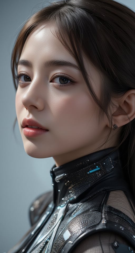 Futuristic, mechanical, high-tech, metal, streamlined, complex structures, complex details, geometric shapes, neon colors, electronic sounds, digital elements, abstract graphics, network, data interaction, virtual reality (skin glow), (detailed Skin, pores visible), (luxury decoration: 1.2), (colored eyes: 1.3), beautiful.  Beautiful face.  Masterpiece, ((Best Work of Art)), award-winning work, intricate details, attention to detail, futuristic city, full body, futuristic web model, cinematic effect, cinematic feel, surrealism, award-winning portrait, photo-quality photorealism Design, (Ultra High Resolution, Highest Quality, Realistic), Complex Composition, jiyon, Jiyoung, epiC35mm, hirose, Realism, Enhanced all, yui,yue,naomi