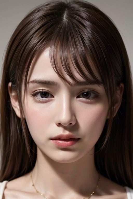 1girl solo brown hair closed mouth grey background collar lips realistic ,beauty,yui,masterpiece,best quality,hirose,Realism