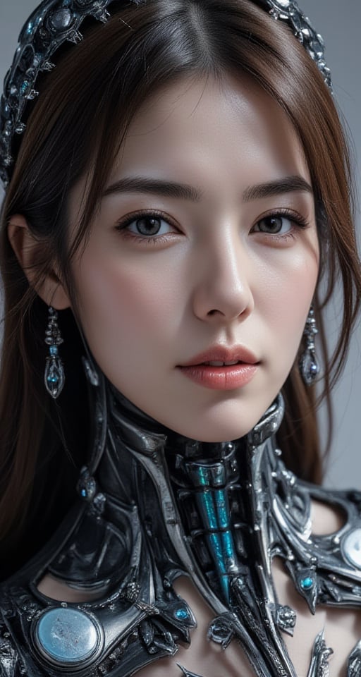 Futuristic, mechanical, high-tech, metal, streamlined, complex structures, complex details, geometric shapes, neon colors, electronic sounds, digital elements, abstract graphics, network, data interaction, virtual reality (skin glow), (detailed Skin, pores visible), (luxury decoration: 1.2), (colored eyes: 1.3), beautiful.  Beautiful face.  Masterpiece, ((Best Work of Art)), award-winning work, intricate details, attention to detail, futuristic city, full body, futuristic web model, cinematic effect, cinematic feel, surrealism, award-winning portrait, photo-quality photorealism Design, (Ultra High Resolution, Highest Quality, Realistic), Complex Composition, jiyon, Jiyoung, epiC35mm, hirose, Realism, Enhanced all, yui