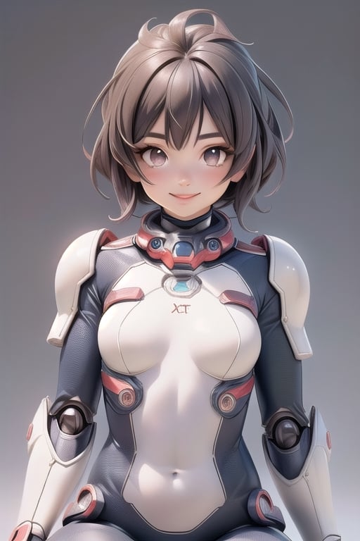 (upper body), (realistic, [anime]), (3d:0.3), dramatic lighting, ((masterpiece)),(quality),(highres), tall Lady Voidstar, [[covered abs]], ((x-ray power armor|lined bodysuit|white power armor) mechanical arms), long black hair undercut, [evil smile], small breasts, covered navel, eyeliner, eyelashes, perfect face, beautiful nose, detailed pupil, beautiful eyes, detailed eyes, brown eyes, perfect lips, a-pose on monitor, simple background, [boku no hero academia], (zet:1) , sitting_down in chair