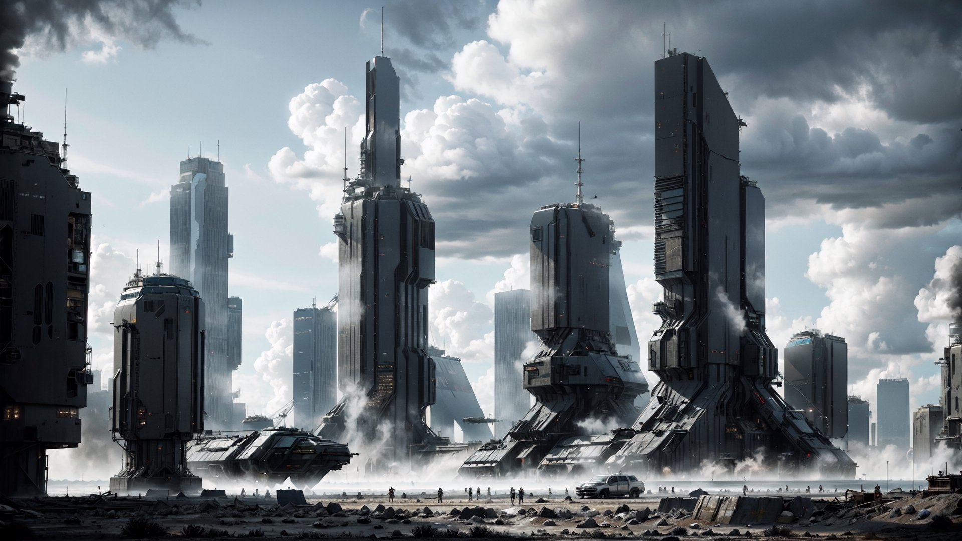 Frozen planet, lone metal skyscraper, wasteland, cloudy_sky, high_resolution, 8k, Science fiction,