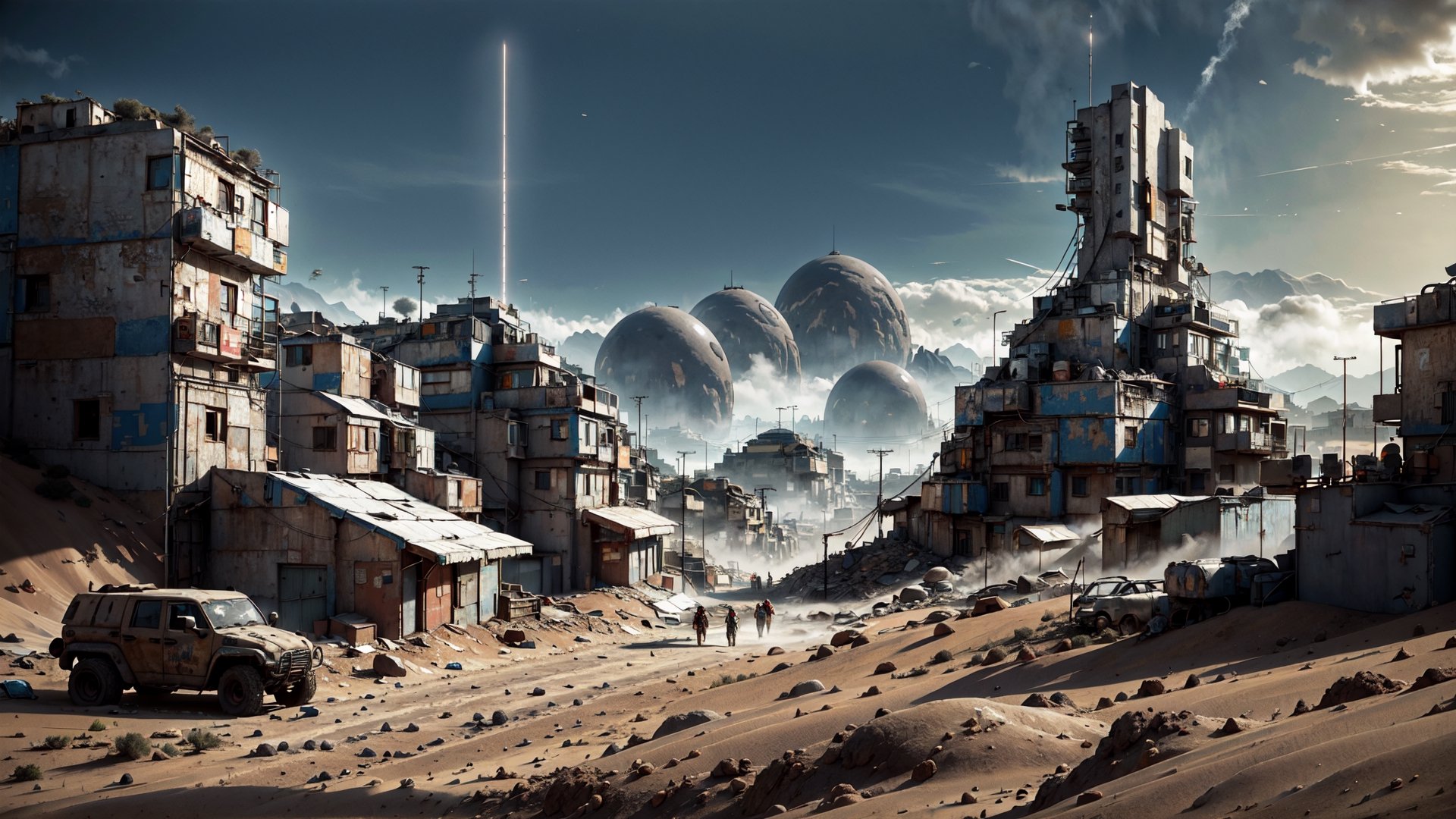 Desert planet, wasteland, favela, high_resolution, 8k, Science fiction,