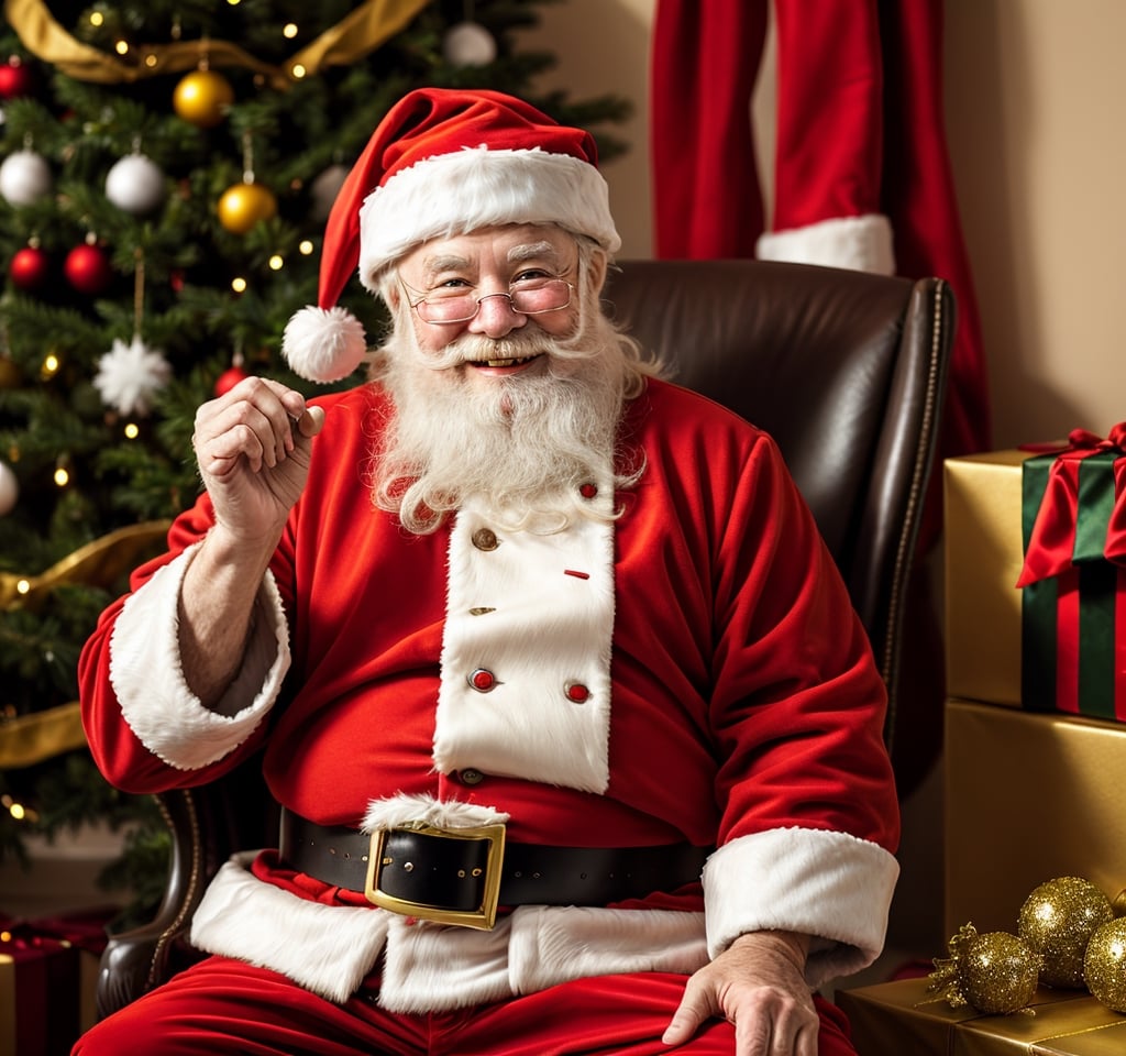 Santa claus, sitting, happy, smile, young_human, 2000s period