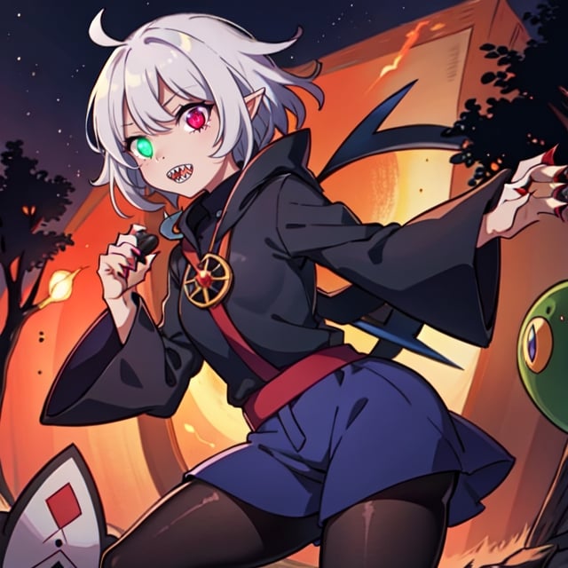 (masterpiece), high quality, 19 year old trap dark elf, solo, anime style, black skin tone, mid hair, gray hair, confident look, sharp teeth, sharp red claws, purple medieval long sleeves shirt, purple tights, heterochromia, medieval black leather coat, red eyes, glowing eyes, red aura, night forest background., pokemovies, wally, allister \(pokemon\),Komaeda_Nagito,son goku,Naruto uzumaki ,1utf1,otoko_no_ko,kaga(everlasting killing stone),faputa,mare bello fiore,kyokodg