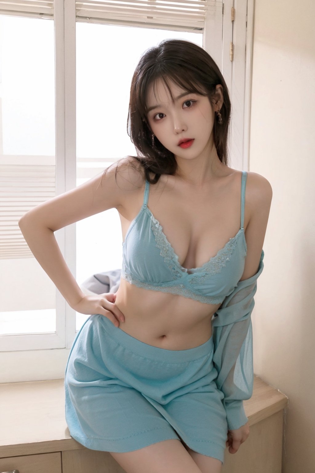 (masterpiece, best quality), HDR, high-definition, [[[Intricate Details]]], cinematic, photorealistic, 1girl, nsfw, curvy, sexy pose, perky breasts, undressing, office lady, mini skirt, naughty face, iu, lee ji eun, dlwrlma , random outfit, nsfw, not safe for work images, nipslip, bra, underwear, undies, voyeur, peeping_tom