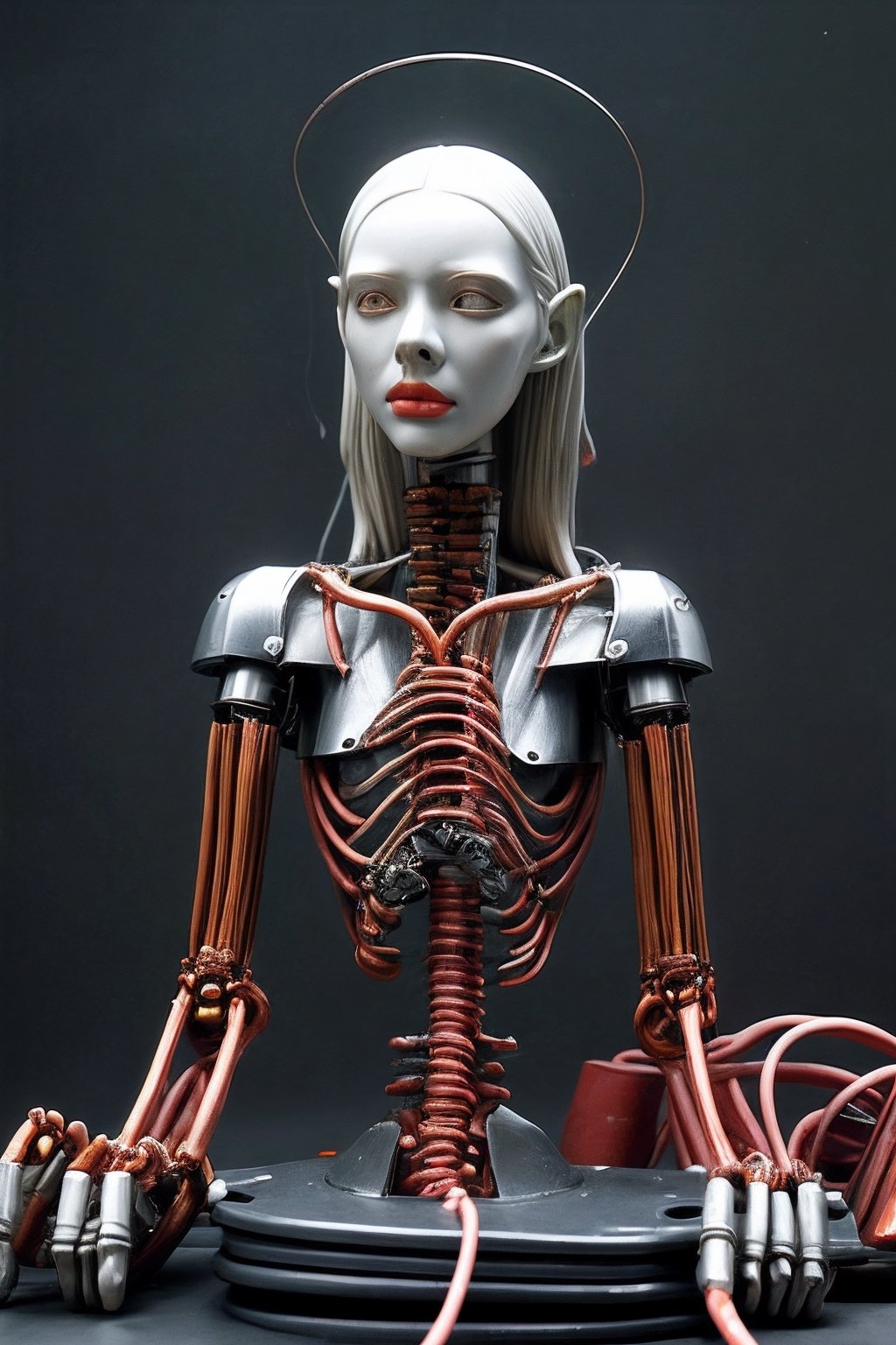 (((masterpiece))),  (((best quality))),  ((ultra-detailed)),  (highly detailed CG illustration),  ((an extremely delicate and beautiful)), (cute delicate face), cinematic light, ((1mechanical girl)), solo, full body, (machine made joints:1.4), ((machanical limbs)), (blood vessels connected to tubes), ((mechanical vertebra attaching to back)), ((mechanical cervial attaching to neck)), ((sitting)), expressionless, (wires and cables attaching to head and body:1.5), (character focus), science fiction, mecha \(mjstyle\),,,
Negative prompt: EasyNegative,  lowres,  bad anatomy,  bad hands,  text,  error,  missing fingers,  extra digit,  fewer digits, wings,  cropped,  (worst quality:1.2),  low quality,  normal quality,  jpeg artifacts,  signature,  watermark,  writing,  username,  blurry,  lowres graffiti,  (low quality lowres simple background:1.1),  NSFW,  deformed,  missing limbs,  amputated,  pants,  trousers,  shorts,  cat ears,  bad anatomy,  naked,  no clothes,  disfigured,  poorly drawn face,  mutation,  mutated,  ugly,  disgusting,  blurry,  watermark,  watermarked,  over saturated,  obese,  doubled face,  b&w,  black and white,  sepia,  nude,  freckles,  no masks,  duplicate image,  blur,  paintings,  sketches,  (worst quality:2),  (low quality:2),  (normal quality:2),  low res,  normal quality,  monochrome,  grayscale,  bad anatomy,  (fat:1.2),  facing away,  looking away,  tilted head,  low res,  bad anatomy,  bad hands,  text,  error,  missing fingers,  extra digit,  fewer digits,  cropped,  worst quality,  low quality,  normal quality,  jpeg artifacts,  signature,  watermark,  username,  blurry,  bad feet,  cropped,  worst quality,  low quality,  normal quality,  jpeg,  bad-hands-5
Steps: 30, Sampler: DPM++ 2M Karras, CFG scale: 10.0, Seed: 3100718393, Size: 512x768, Model: DCT_v04a: 80e93a125337", TI hashes: "easynegative, bad-hands-5", Version: v1.6.0.96-8-g0d823e6, TaskID: 666670682024729807
Used Embeddings: "easynegative, bad-hands-5, easynegative, bad-hands-5"