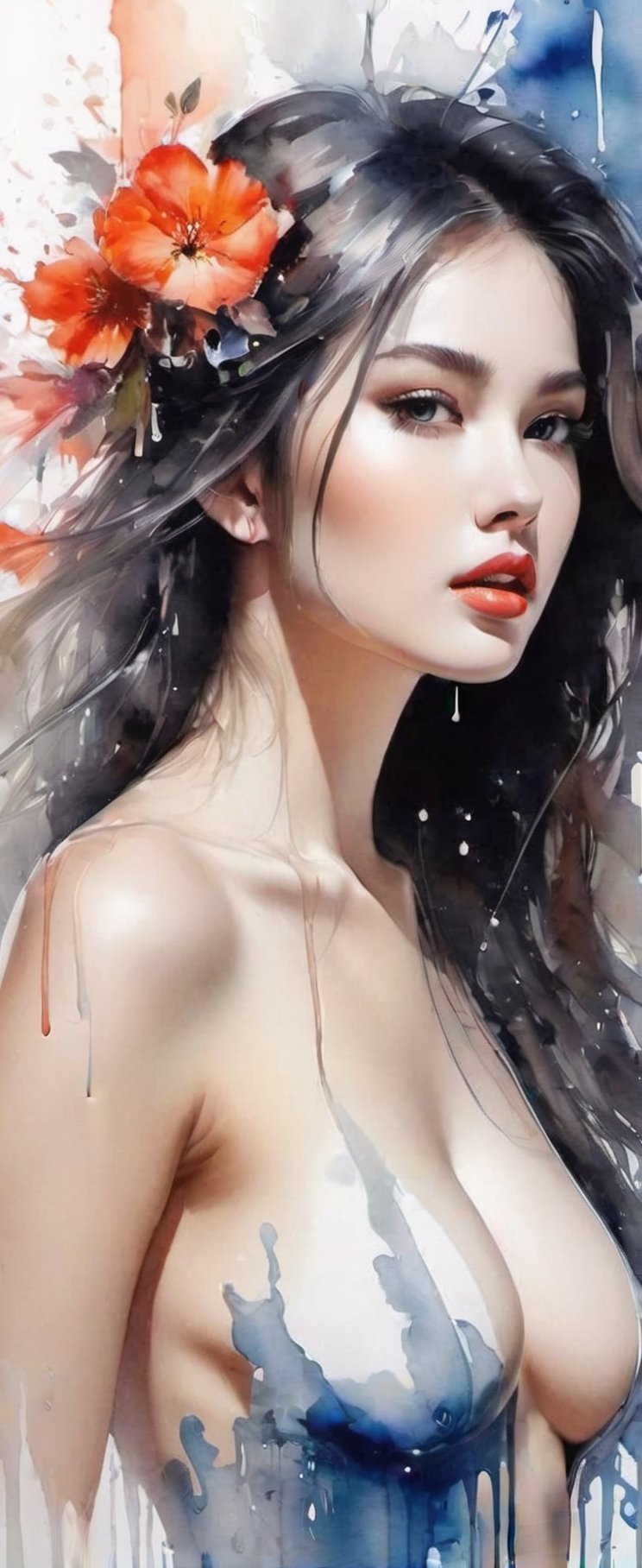 ChinaPortrait of young beautiful nude woman with big naked breasts, naked body visible, edgy, pencil, white background, watercolor, bright rich colors, Anna Razumovskaya, Kathy Bowe, Antonio Mora, Aminola Rezai, Giovanni, big breasts, dripping paint, NSFW,LinkGirl,dripping paint,NYFlowerGirl,abstact,FilmGirl,Text