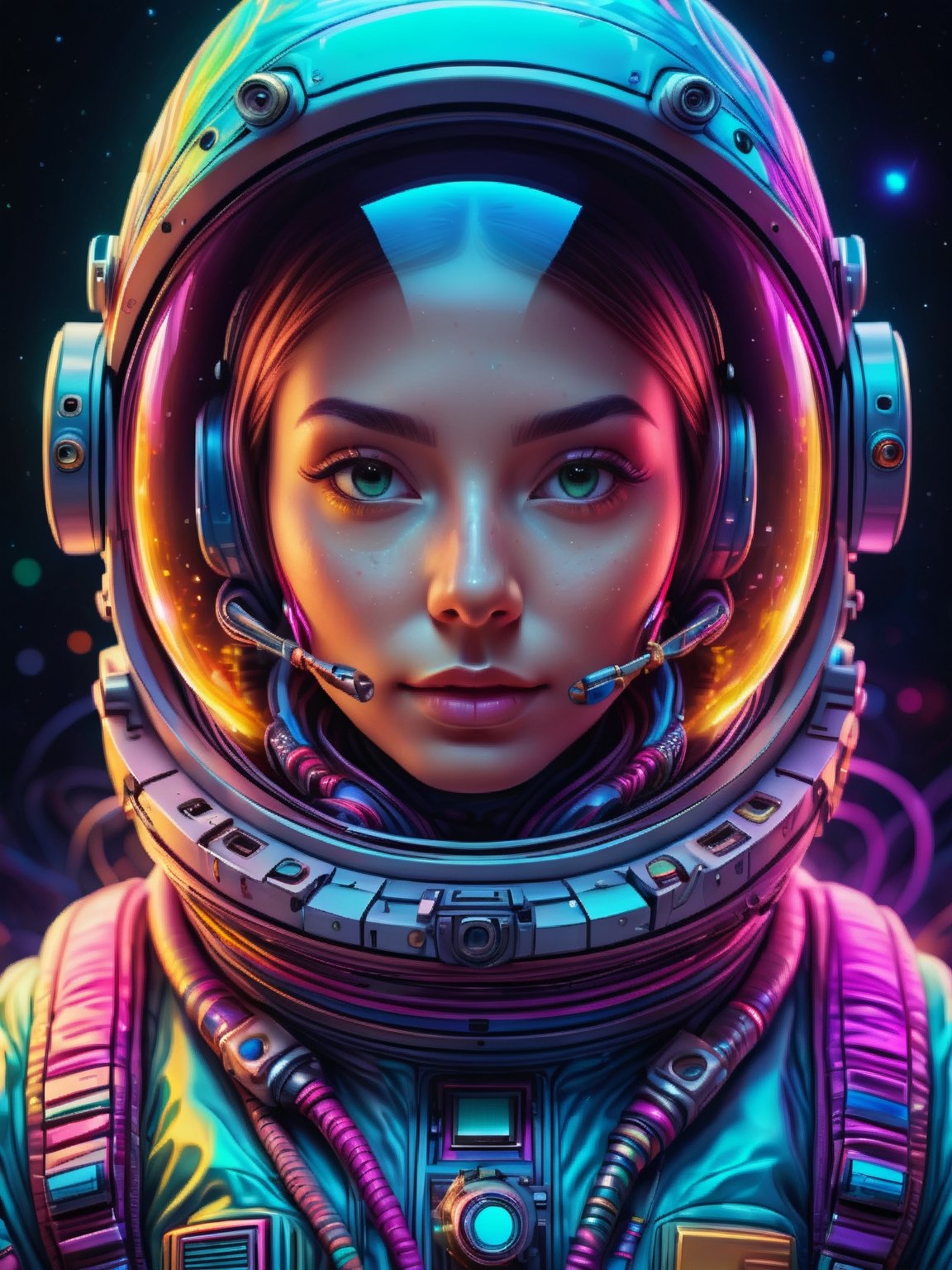 masterpiece, best quality, ultra high resolution, astronaut , front view, facing viewer, full view, long exposure, abstract, psychedelic, neon, , hyper detailed, v (creative:1.3), sy3, SMM, fantasy00d