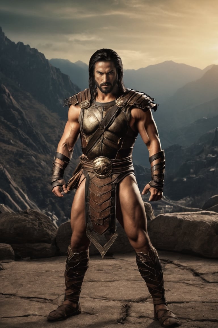 photorealistic photo of a rugged spartan, mid-legth hair, heroic pose, Dungeos & Dragons composition, full body.
mortal kombat character,
8k,More Detail. DVD 1960's movie scene coomposition, RPG, fantasy,