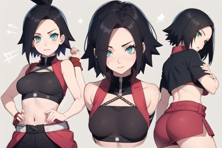  1girl, very_petite:1.2, hair_past_waist:1.3, black_hair, fishnets, emerald_eyes, in style of naruto, young, spiral_eyes:1.6, tiny_breasts, kunoichi
