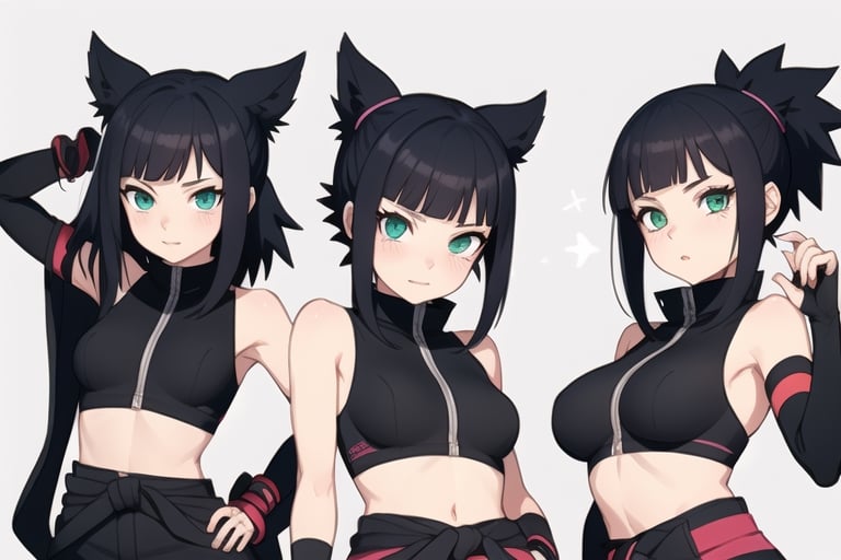  1girl, very_petite:1.2, hair_past_waist:1.3, black_hair, fishnets, emerald_eyes, in style of naruto, young, spiral_eyes:1.6, tiny_breasts, kunoichi
