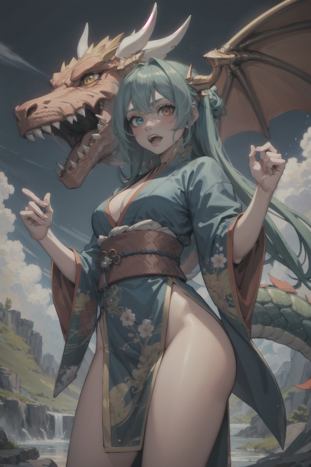 ((best quality)), ((masterpiece)), (detailed), female, ssharp eyes, dragon, jade dragon, japanese, dragon_(species), petite, slender, cute_fangs,