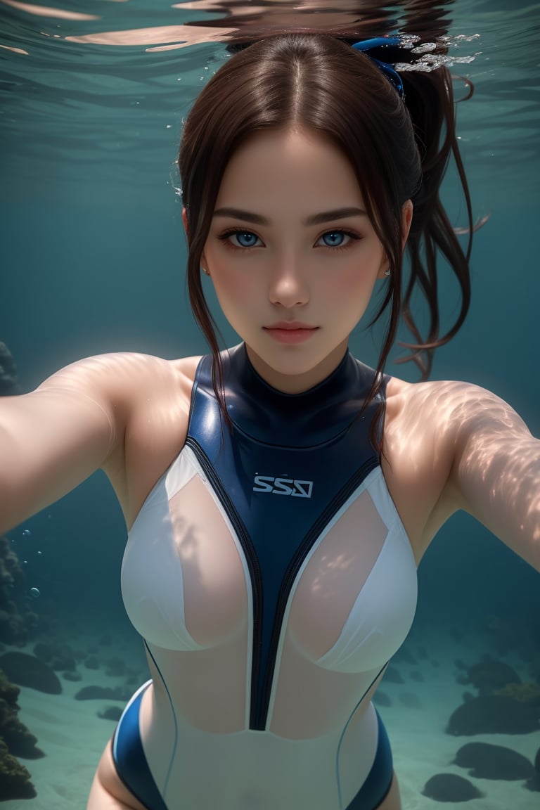  (masterpiece, RAW, 32K, UHD, hyper realistic, best quality), (masterpiece, top quality, best quality, official art, beautiful and aesthetic:1.2), hdr, high contrast, wideshot, 1girl,Generate a wonderful image of a beautiful girl diving into the clear lake to look for something. She is wearing a transparent pink neon light diver suit with a sweet and cute expression. veil, ponytail. There are many aquatic plants and small fish, underwater photography.

At the end of the 19th century,20yo, the female detective Sherlock Holmes was handsome, thoughtful, full of sense of humor, gentlemanly, graceful, full of mystery, 1girl,breasts,beautiful face and eyes,

Super real, extremely realistic, realistic style, photo style, movie style,Perfect beautiful female face,european women,underwater photography,Veil