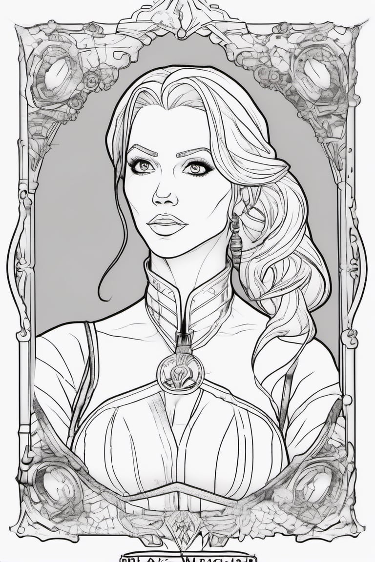 Clean coloring book pages of Triss Merigold, black and white