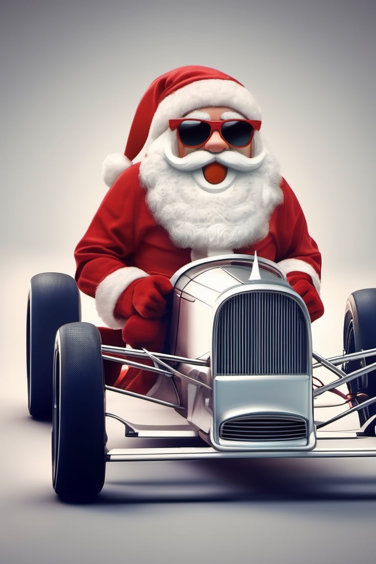 Santa Claus wearing sunglasses racing car