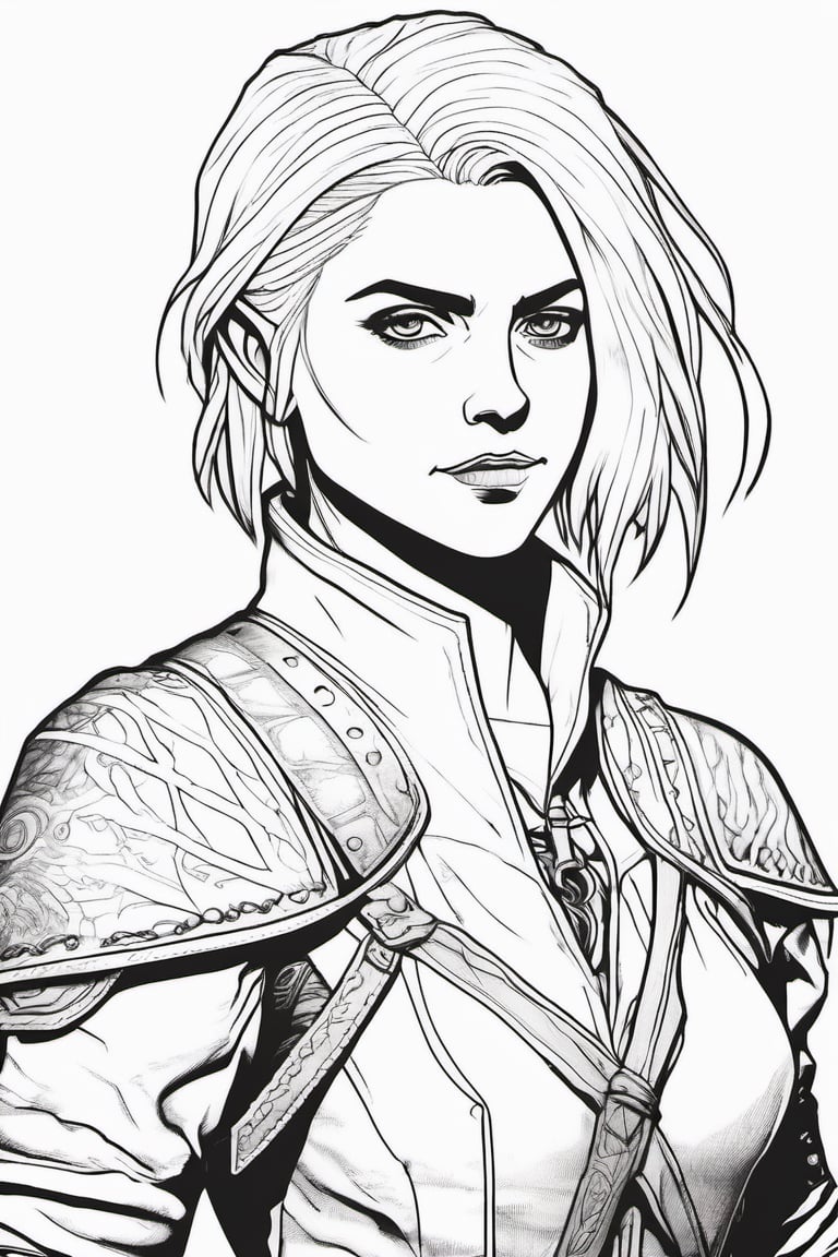 Clean coloring book pages of Ciri , black and white