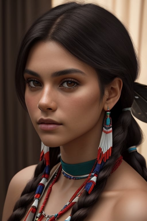 Masterpiece photo of an attractive Native American woman, model, ultrarealistic, raw, amazing, closed mouth, authentic, 32k resolution, EOS R3 camera, XXMix_realisticSDXL, bul4, er 





