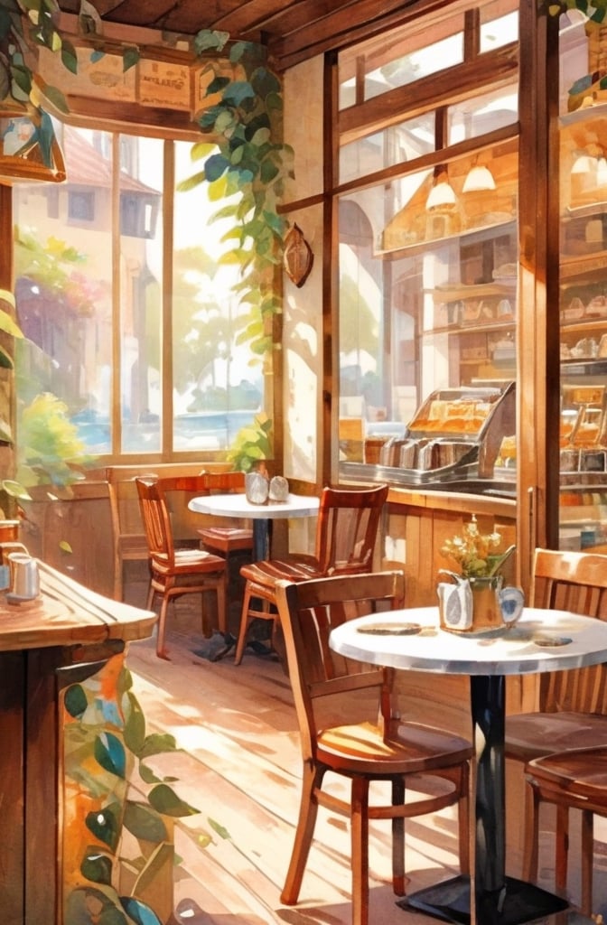 painting of an indoor coffee shop, anime background art, relaxing concept art, anime scenery concept art, immensely detailed scene, a beautiful artwork illustration, detailed scenery —width 672, environment design illustration, highly detailed scene, beautiful anime scene, anime scenery, detailed soft painting, oil painting,1 girl, brown braided hair, beautiful face, vintage clothing, sitting inside the cafe, vintagepaper,Pencil Draw,children's picture books,vintagepaper,watercolor \(medium\)