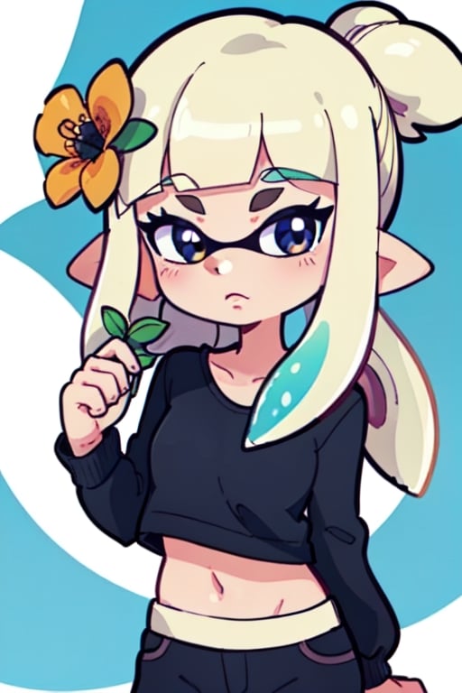 An inkling from Splatoon with a flower in her hand

