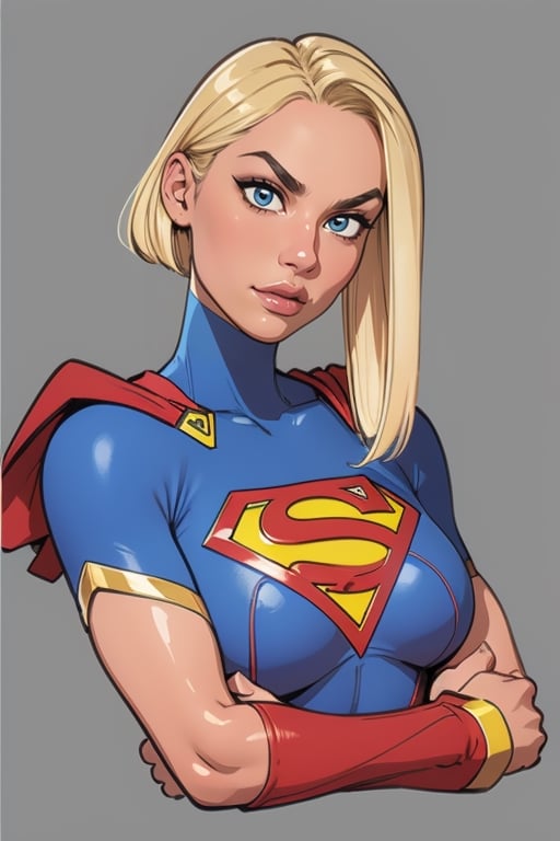 supergirl,kara,agawa,vibrant colors,warm palette,expressive,solid shading, serious look, sexy, blond_hair, whole body