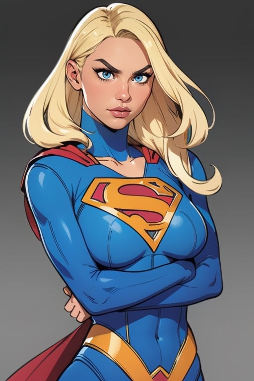 supergirl,kara,agawa,vibrant colors,warm palette,expressive,solid shading, serious look, sexy, blond_hair, whole body