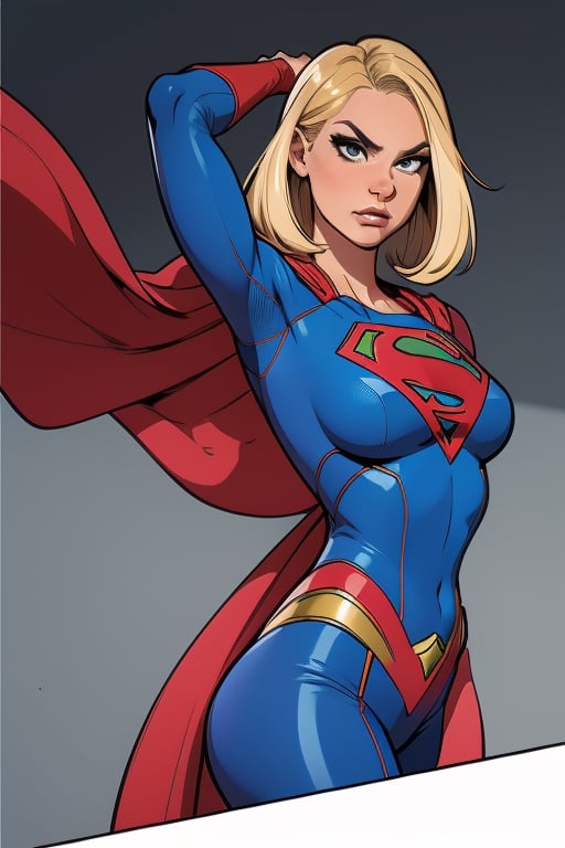 supergirl,kara,agawa,vibrant colors,warm palette,expressive,solid shading, serious look, sexy, blond_hair