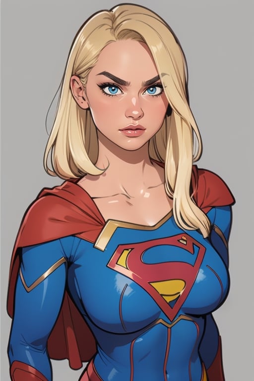 supergirl,kara,agawa,vibrant colors,warm palette,expressive,solid shading, serious look, sexy, blond_hair, whole body