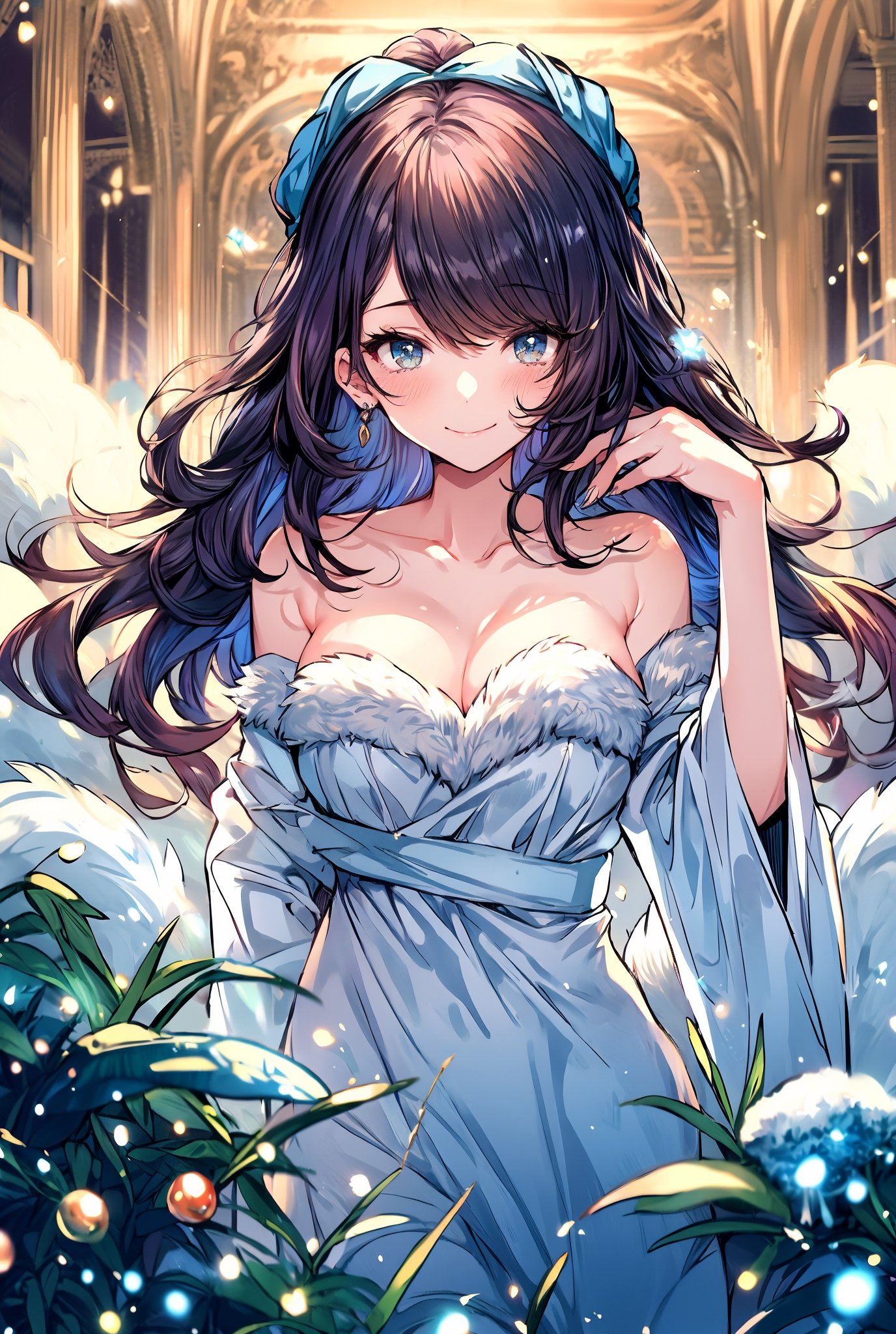 Portrait of beautiful girl,
(finely best quality illustration:1.2), (kawaii girl:1.0), (1girl, 1man:1.0),   (medium breasts:1.0), (smile:0.8), (ultra-detailed, highres:1.0),.masterpiece,best quality,incredibly  detail eyes,shore, 

high detail eyes, show full body, nice body
, age 18, medium breasts, seductive face ,High detailed ,Wenny, wavy hair, long hair, wearing idol costume,masterpiece,incredibly absurdres,high detail eyes,,  snow, indoors, more_than_one_pose, nice background, black hair, no sleeves, big smile,, short skirt,transparent blouse, santa costume,incoming hug,midjourney, black thigh high, bare_shoulders , christmas, christmas tree