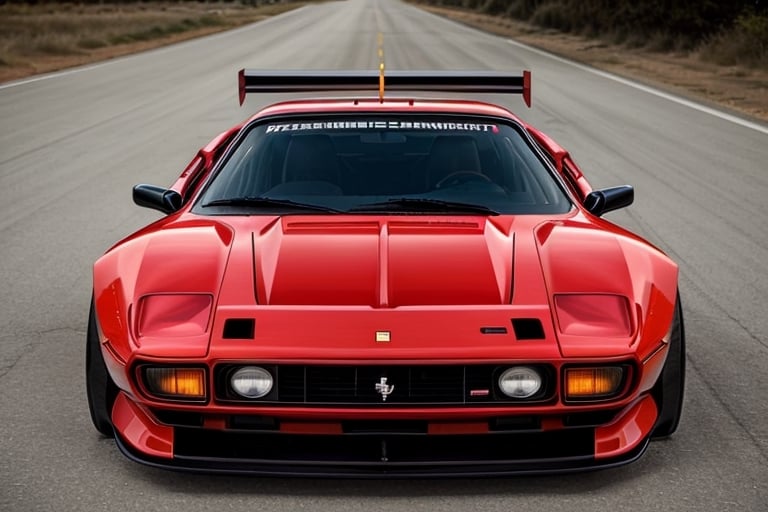 RAW phontograph of ferrari 288 gto with wide body kit,   dark sky,cool, asthetic, spoilers,full car in frame, full car picture, drift,highly detaited, 8k, 1000mp,ultra sharp, master peice, realistic,detailed grills, detailed headlights,4k grill, 4k headlights, rich city, dubai, great body kit