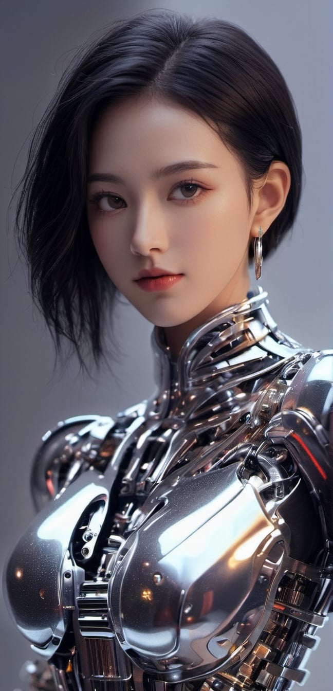 1girl, Beautiful girl, robot body, cyborg, solo, good mouth, serious, good lips, detailed face, good hands, good fingers, clear_image, black_hair, hazel_eyes, short_hair, slender build, white teeth, big_breasts, full_body, happy_face, earrings,,smile, (huge_boobs:1.0), willowy, chiseled, (hunky:1.8), body Rotation 90 degree,((upper body:1.8)),above viewer,photo r3al,circuitboard,Movie Still,dark futuristic,Glass Elements,darkart,TechStreetwear,steampunk style,steampunk,aodai,NIJI STYLE,glitter,Leonardo Style,xxmix_girl,DonMR0s30rd3rXL ,rose, smile,hyper realstick, (oil shiny skin:1.0), (big_boobs:2.8), willowy, chiseled, (hunky:2.5),(( body rotation -90 degree)), (medium full shot),(perfect anatomy, prefecthand, dress, long fingers, 4 fingers, 1 thumb), 9 head body lenth, dynamic sexy pose, breast apart, (artistic pose of awoman),Colorful Binary Code Energy,glitter,shiny,chrometech,surface imperfections,Strong Backlit Particles