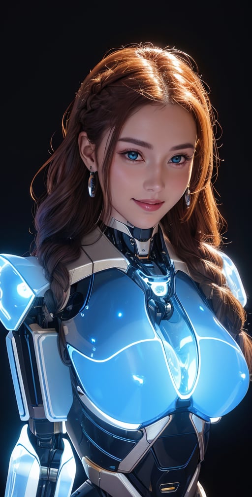 Upper body ,1girl ,beautiful 28 yo girl,brown hair, curvly_hair,muticolored hair ,((Best quality, 8k, 32k, masterpiece,RAW photo, (realistic, photo-realistic:1.3),best quality,highly detailed,masterpiece,ultra-detailed)), blue eyes, (luminous translucent mechanical robot theme: 1.5),navels ,(glossy silver metallic mechanical specular body with mechanical joints and internal structures visible),lens flare,back lights,necklace,huge earrings, wearing Braided bracelet, fishnet,perfect,cleavage cutout.,yellow background ,smile,,(oil shiny skin:0.8), (big_boobs:1.3), willowy, chiseled, (hunky:1.6),(perfect anatomy, prefect hand,), 9 head body lenth, dynamic sexy pose, (artistic pose of awoman),(from_pov:1.2)